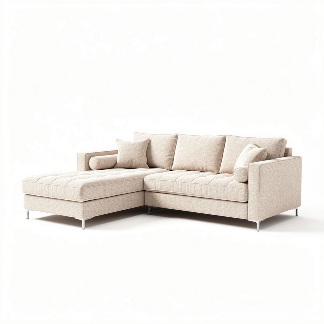 Lichte hoesbank met chaise longue in stof van 200 x 90 x 85cm