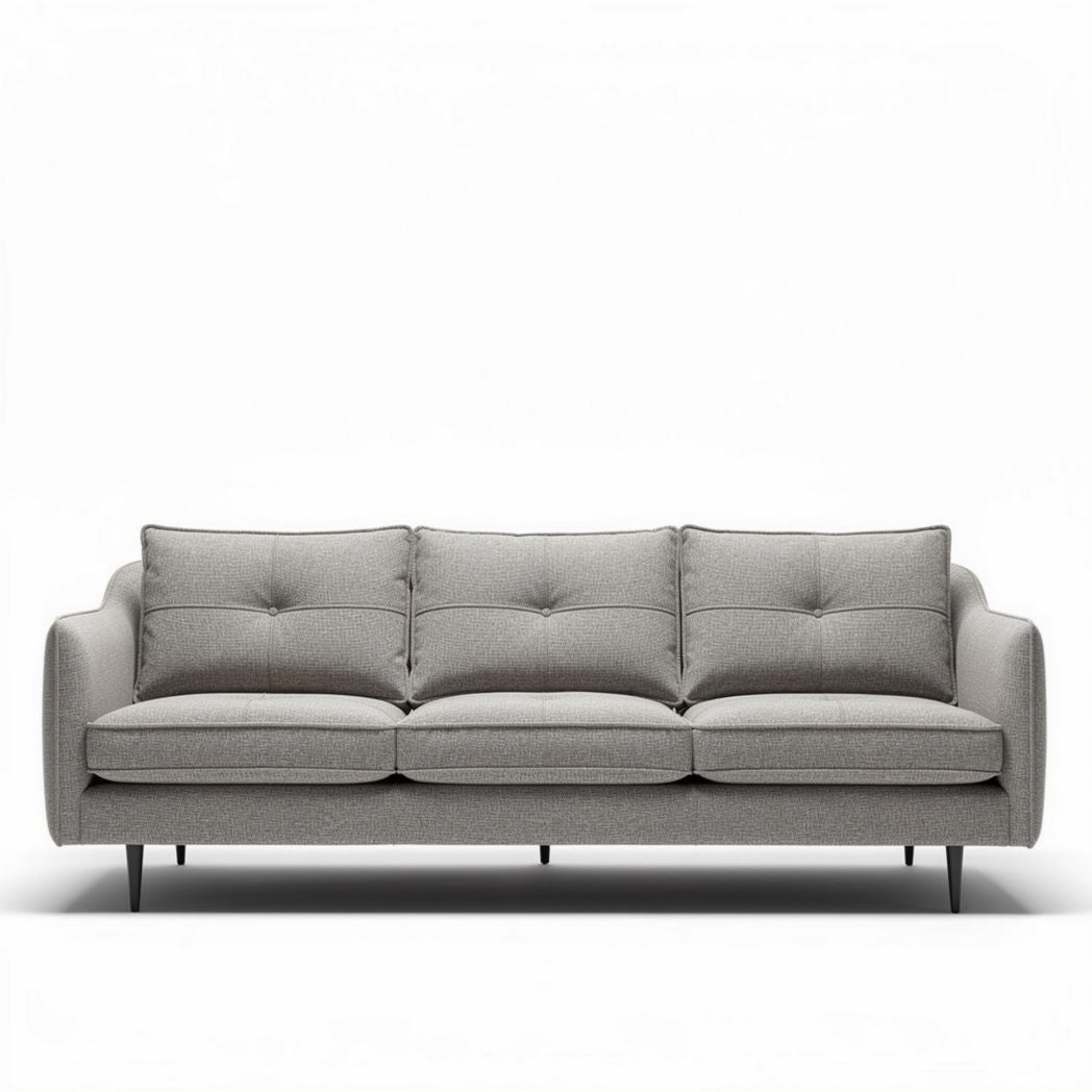 Grijze stoffen bank met zitkussens en metalen poten 200 x 90 x 85cm