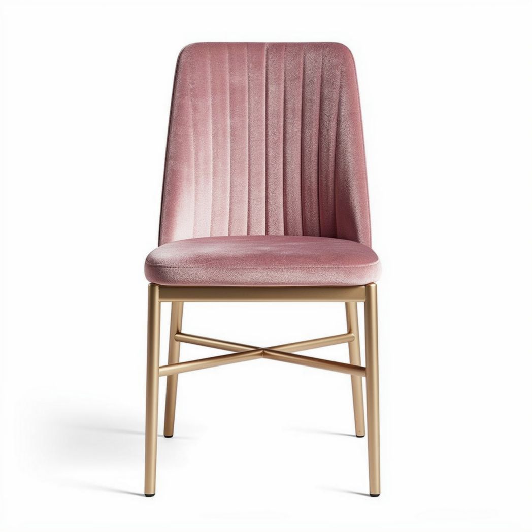 Roze fluwelen eetstoel met gouden metalen frame 45 x 50 x 90cm