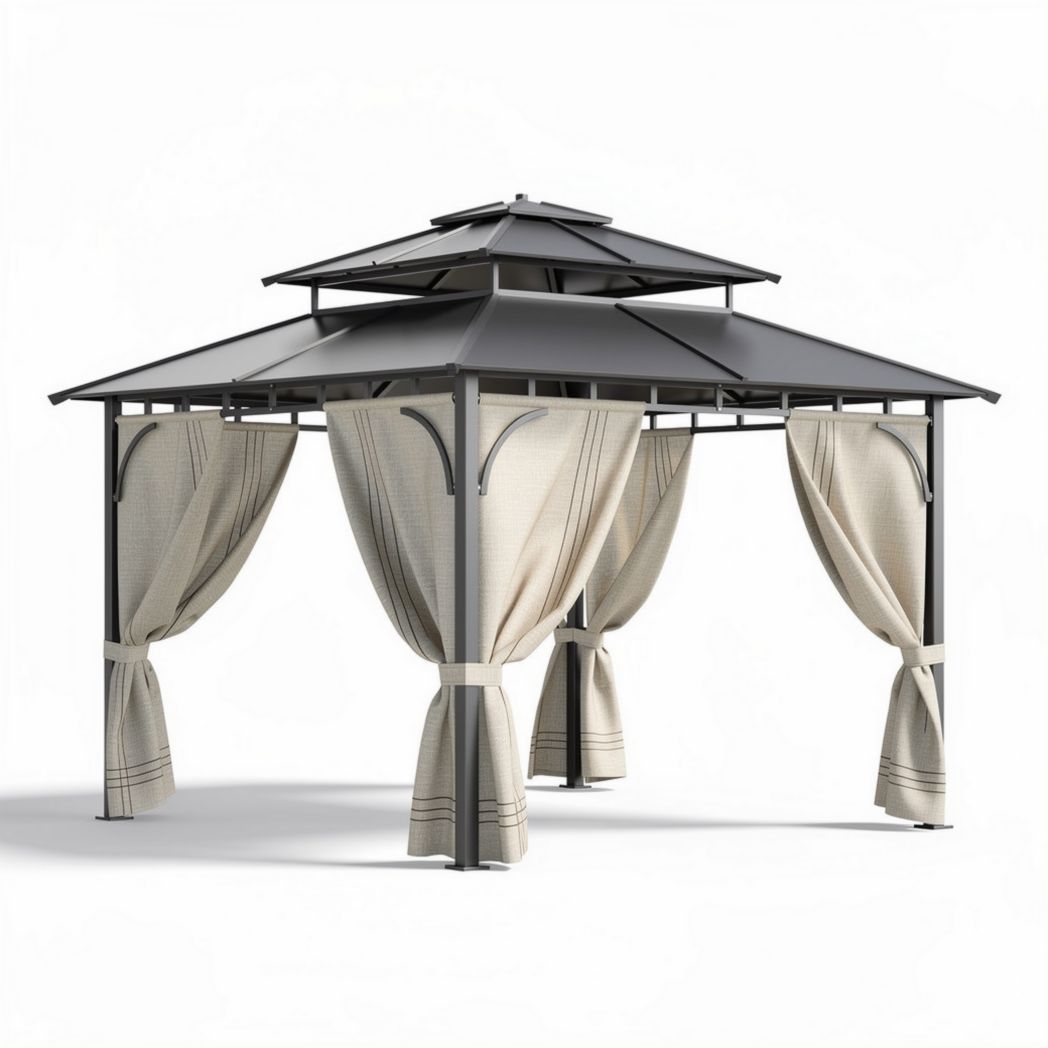 Paviljoen met verduisterende gordijnen 300 x 300 x 250 cm grijs staal