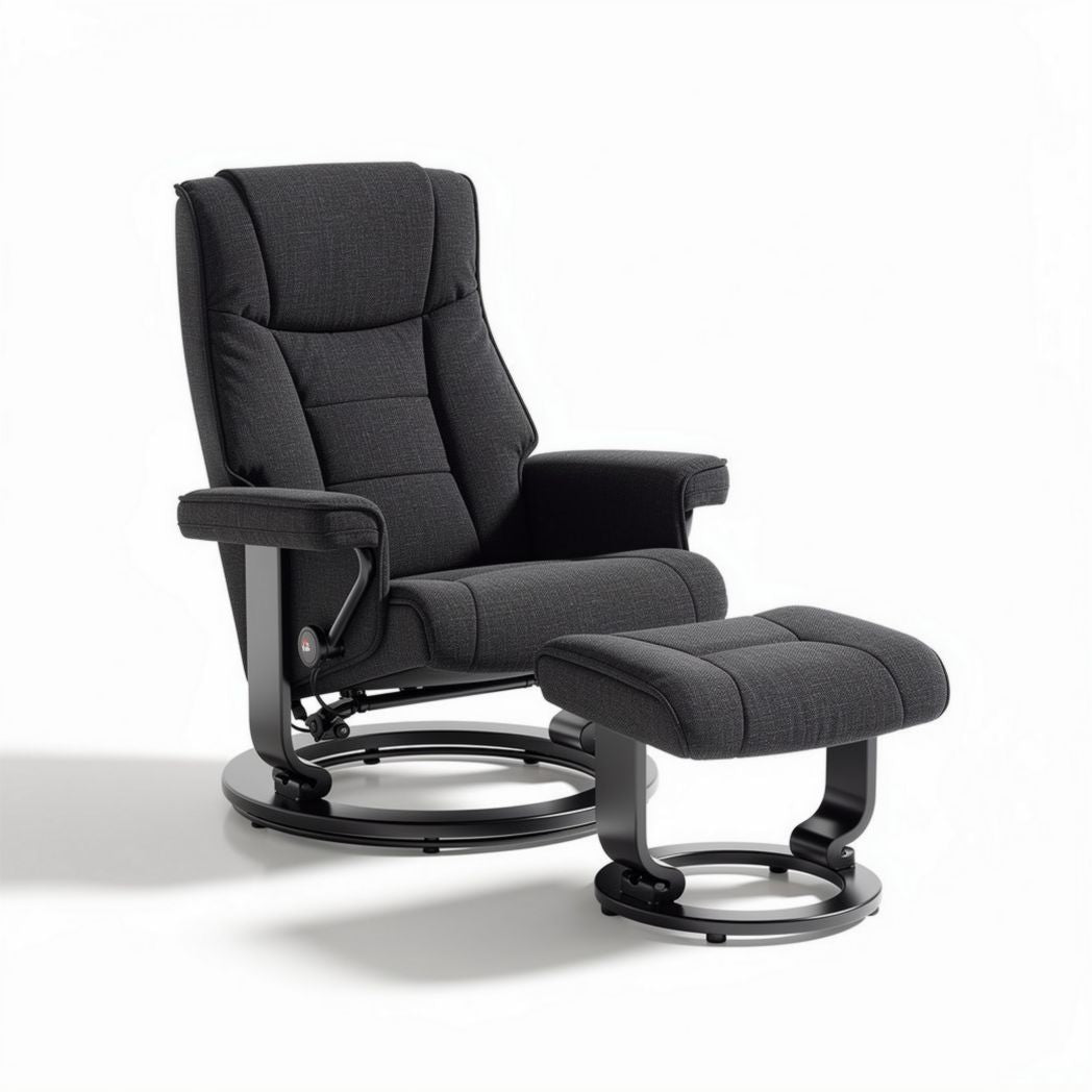 Relaxfauteuil en stof met voetensteun en draaibare basis zwart 90 x 80 x 100cm