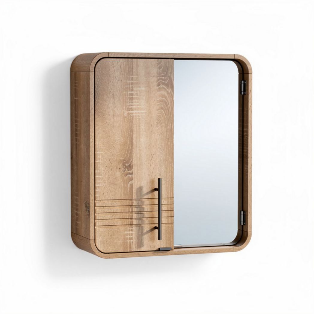 Houten badkamer kast met spiegel 60 x 60 x 15cm voor wandmontage